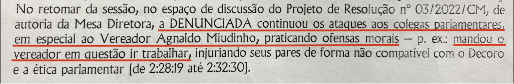 Trecho da representação que pode tirar mandato da Vereadora Lourdes Monteiro